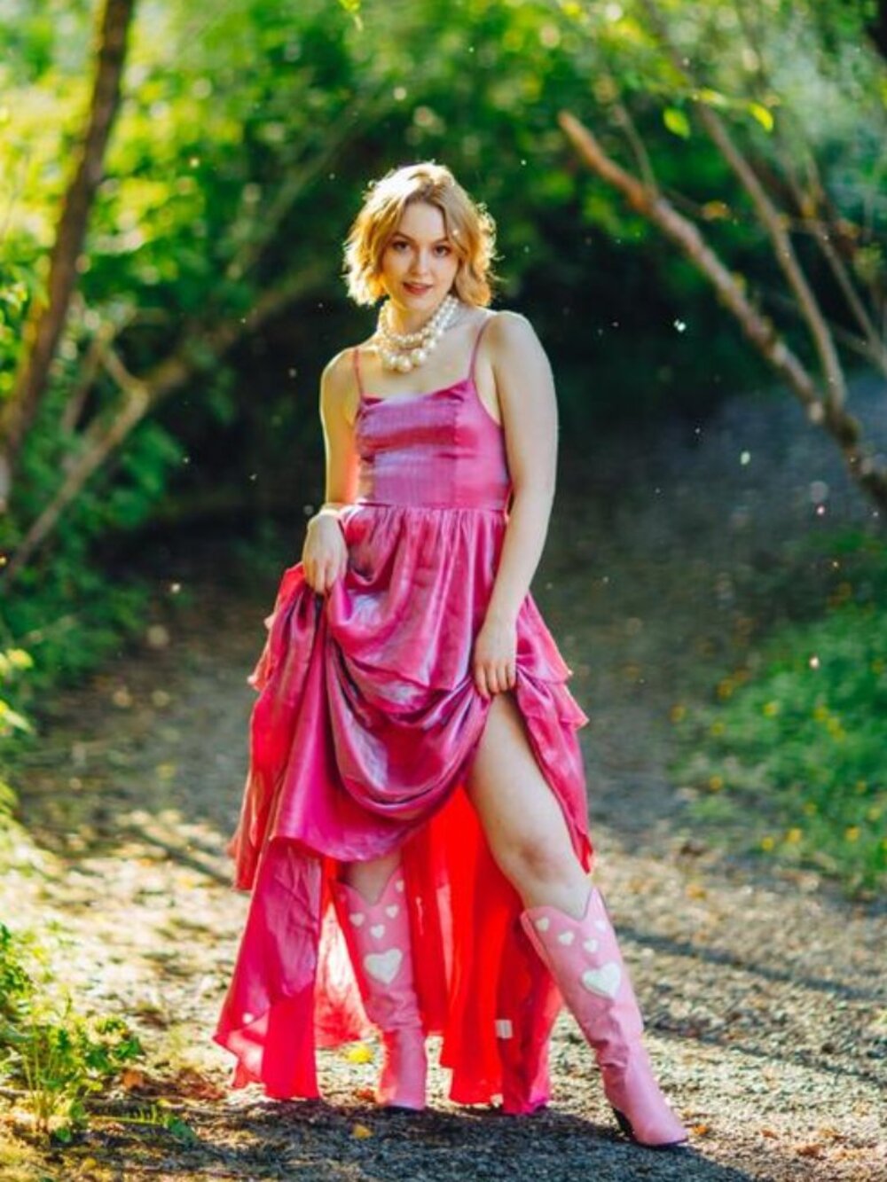 Magenta Color-Shift Metallic Barbie Tiered Maxi Formal Dress